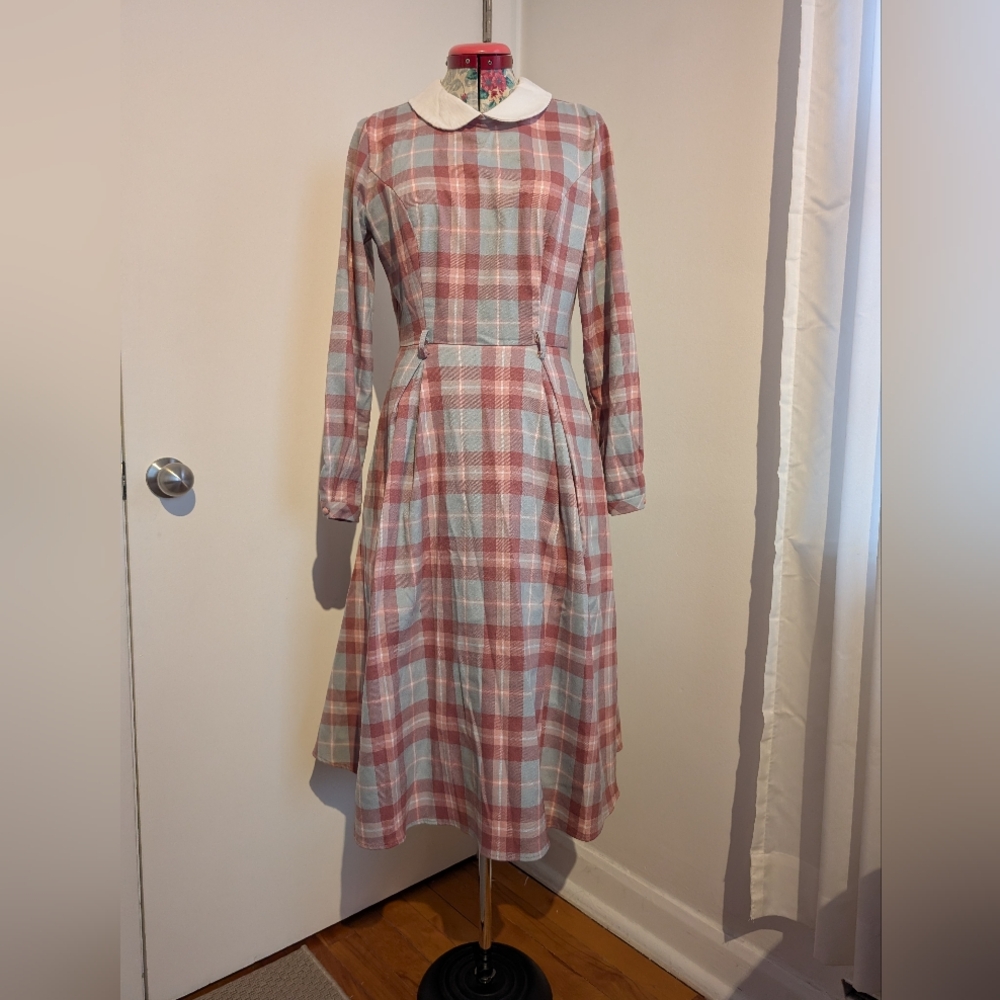 Collectif Pink and Gray Plaid Long Sleeve Dress Size UK10 S US6